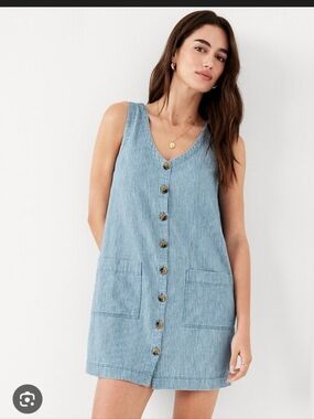 Oldnavy Sleevless Button Mini Dress. Railroad Stripes. Large.